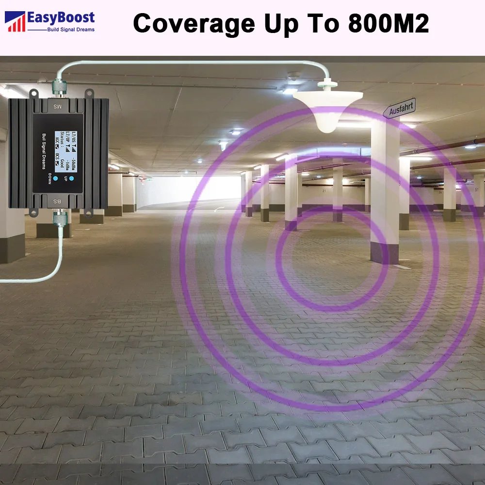 EasyBoost 850/AWS2100Mhz B5,B4,B66 LTE 4G Cell Phone Signal Booster 2G 3G 4G Repeater Full Kit Coverage Up To 800M2